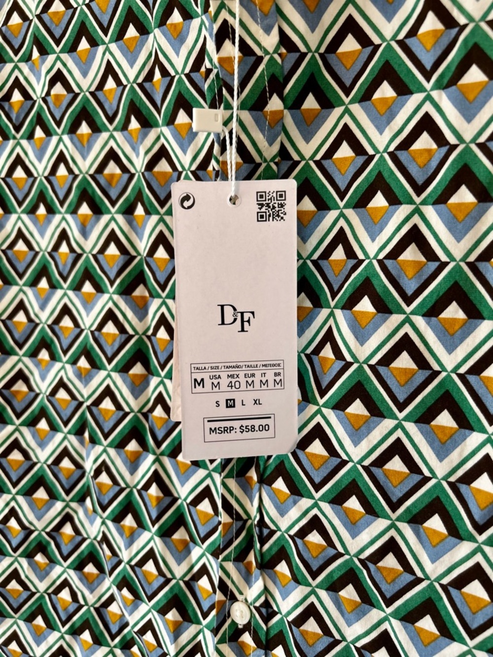 NWT Denim & Flowers Mens Geometric Print Short-Sleeve Shirt - Green Size M - Picture 4 of 7